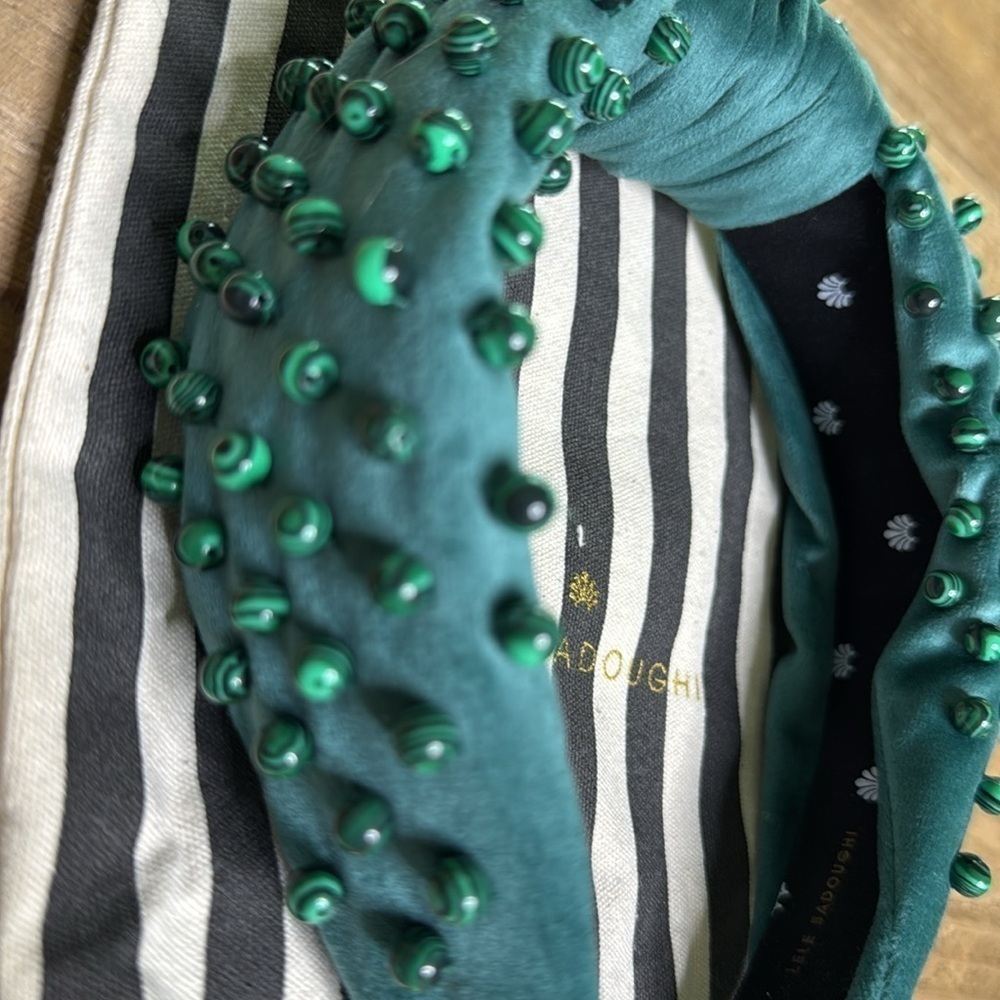Lele Sadoughi Headband Emerald Green with Beads - Picture 2 of 4